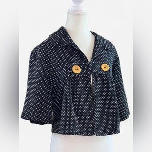 Karlie Black Polka Dot Cropped Jacket with Wooden Buttons Size Medium